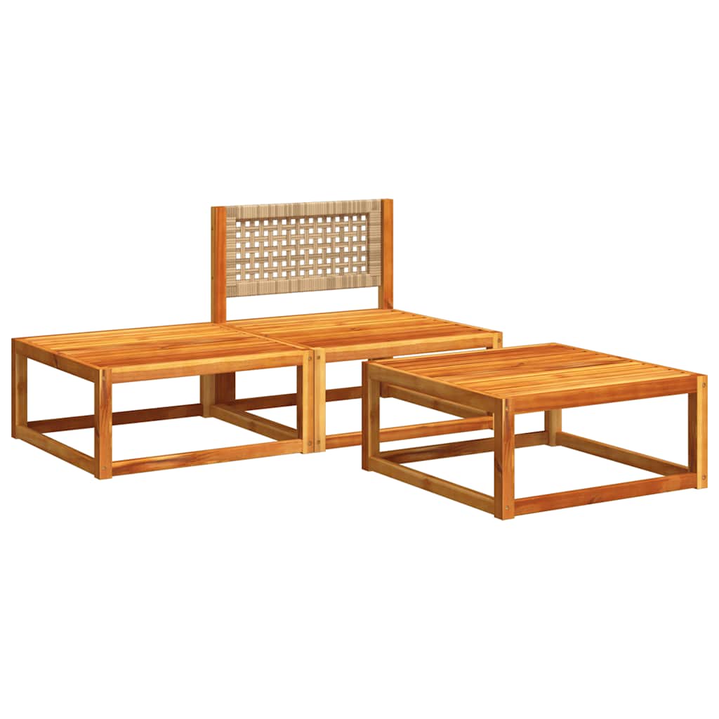 Set di divani da giardino 3 pezzi con cuscini in legno di acacia e rattan | homemem39