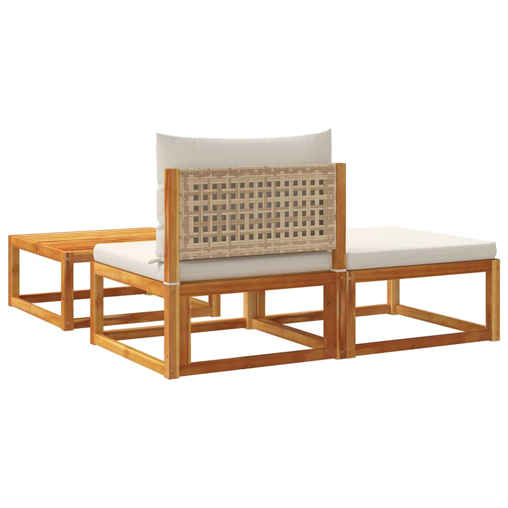 Set di divani da giardino 3 pezzi con cuscini in legno di acacia e rattan | homemem39