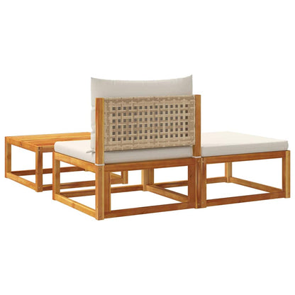 Set di divani da giardino 3 pezzi con cuscini in legno di acacia e rattan | homemem39