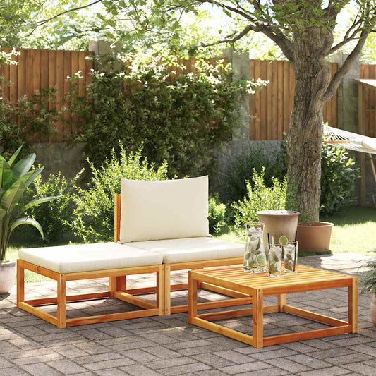 Set di divani da giardino 3 pezzi con cuscini in legno di acacia e rattan | homemem39