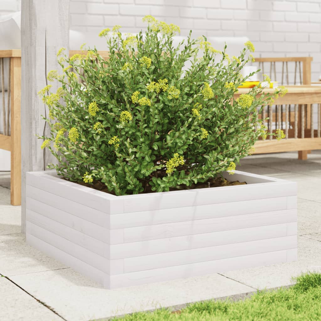 Fioriera da Giardino Bianca 60x60x23 cm Legno Massello di Pino | homemem39