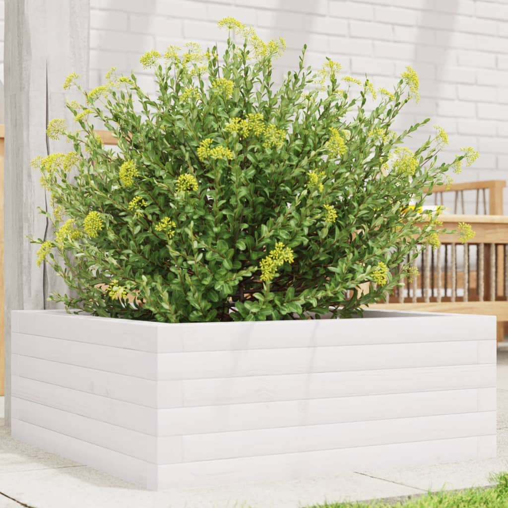 Fioriera da Giardino Bianca 60x60x23 cm Legno Massello di Pino | homemem39
