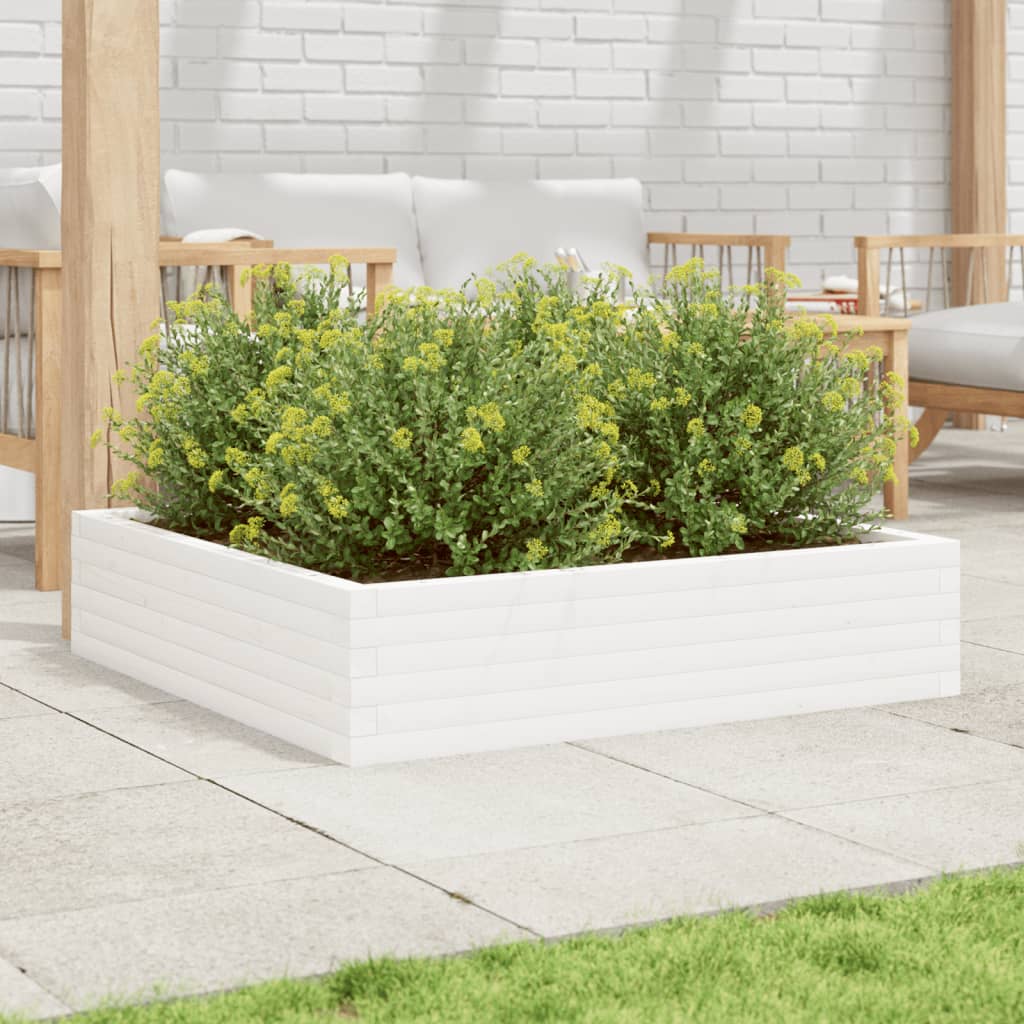 Fioriera da Giardino Bianca 100x100x23 cm Legno Massello Pino | homemem39