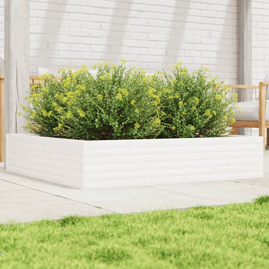 Fioriera da Giardino Bianca 110x110x23cm Legno Massello di Pino | homemem39