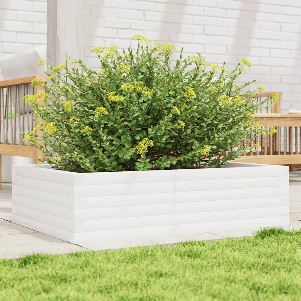 Fioriera da Giardino Bianca 90x60x23 cm Legno Massello di Pino | homemem39