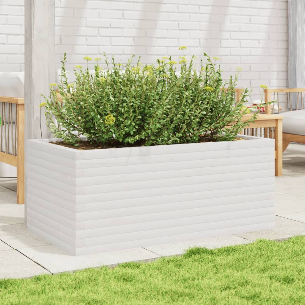 Fioriera da Giardino Bianca 110x60x45,5 cm Legno Massello Pino | homemem39