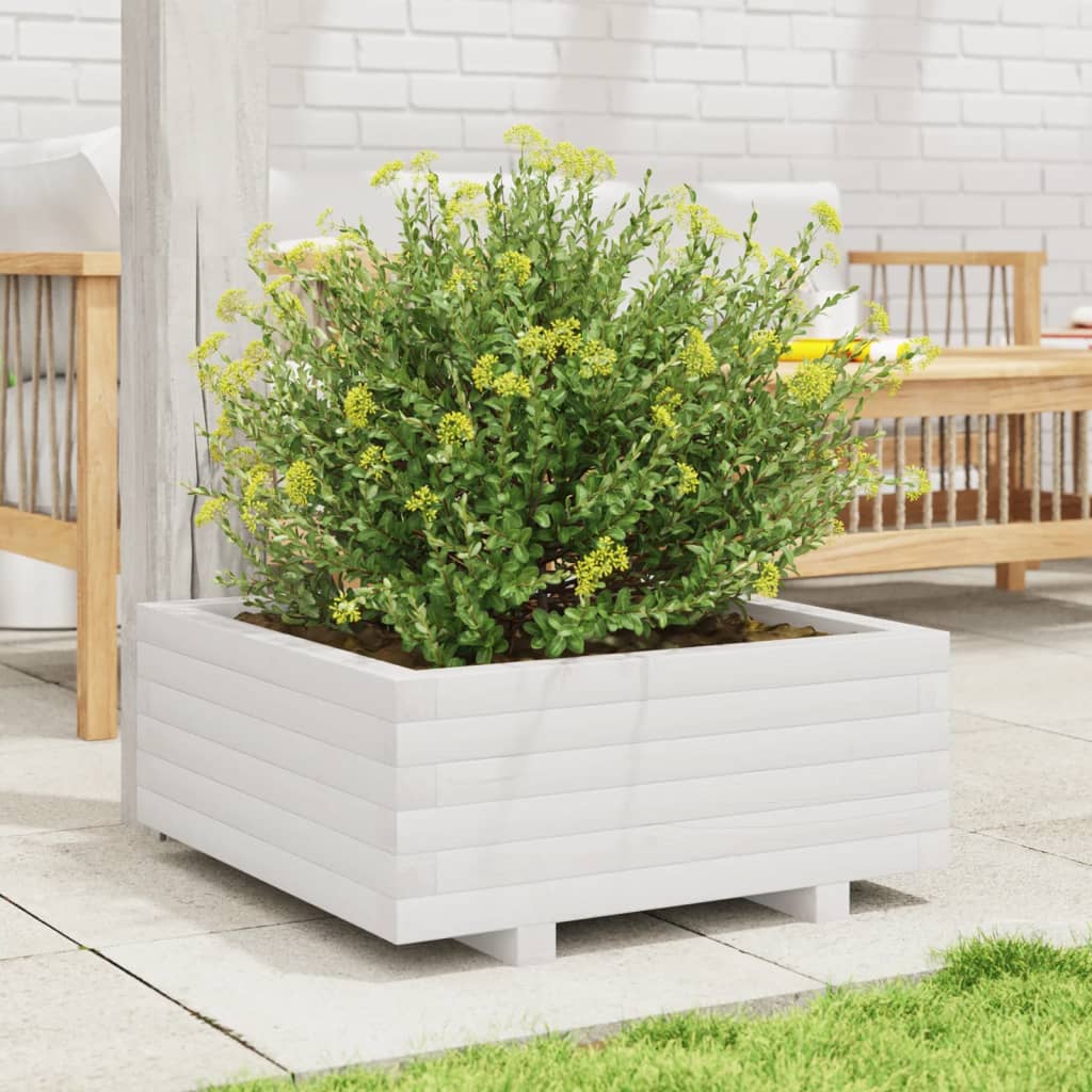 Fioriera da Giardino Bianca 60x60x26,5cm Legno Massello di Pino - homemem39