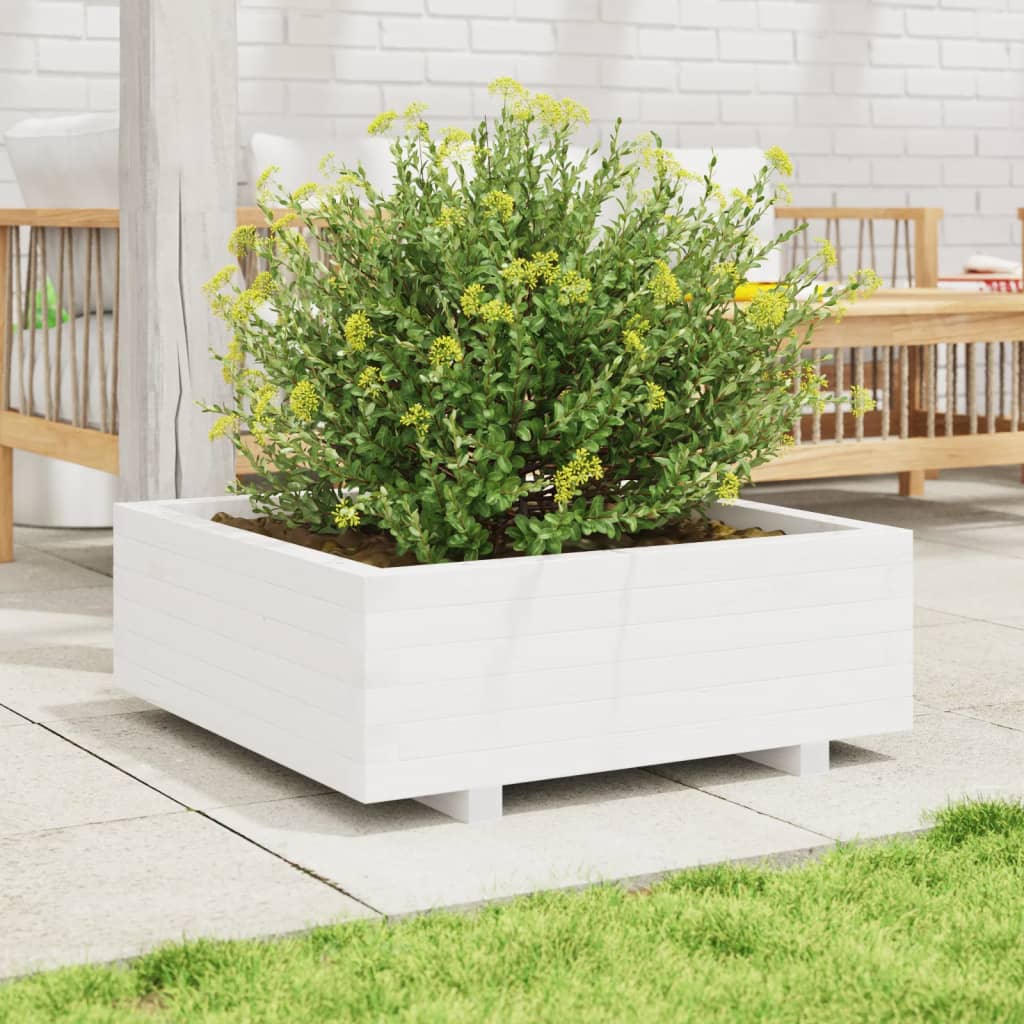 Fioriera da Giardino Bianca 70x70x26,5cm Legno Massello di Pino - homemem39