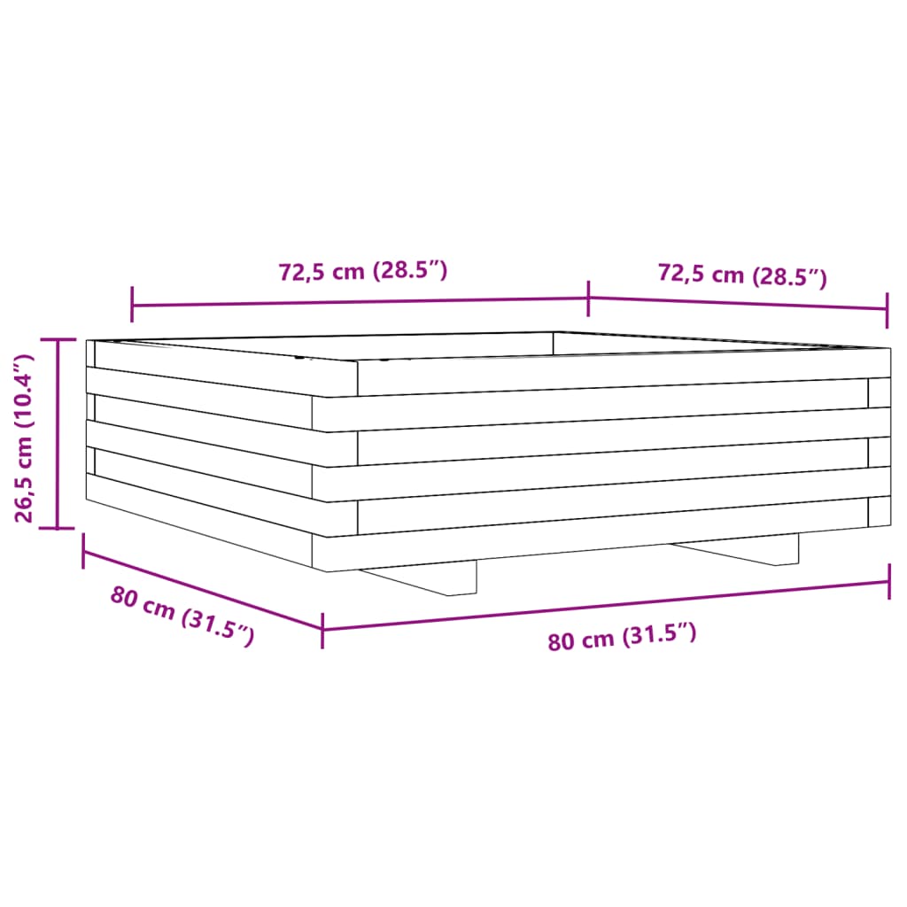 Fioriera da Giardino 80x80x26,5 cm in Legno Massello di Pino - homemem39