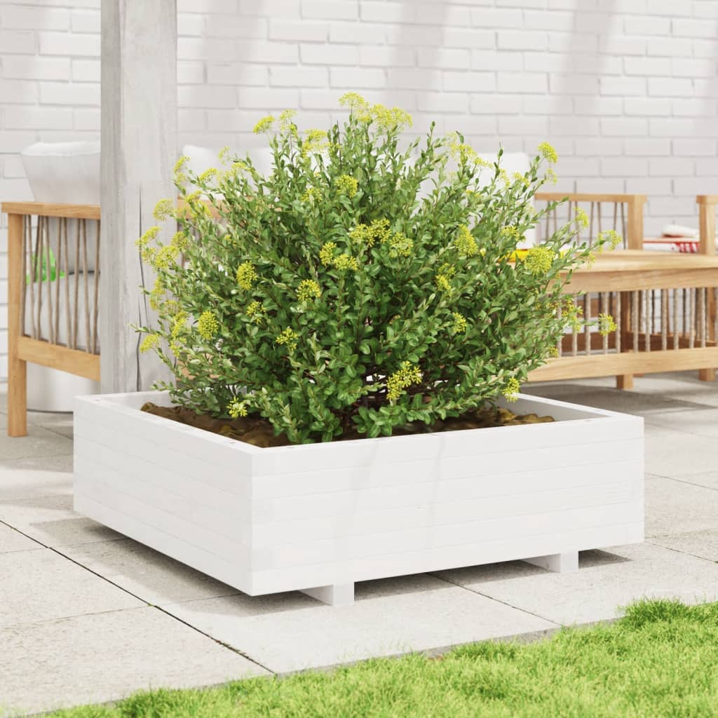 Fioriera da Giardino Bianca 80x80x26,5cm Legno Massello di Pino | homemem39