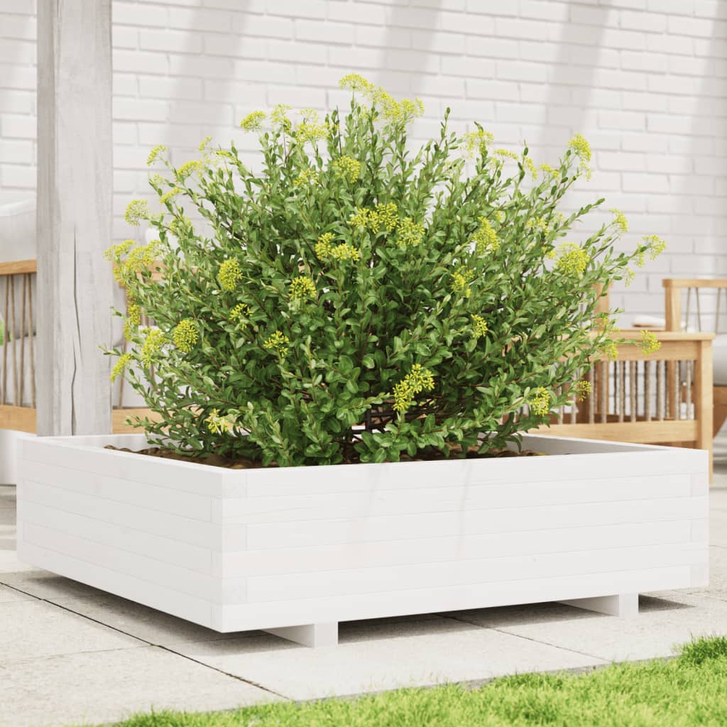 Fioriera da Giardino Bianca 90x90x26,5cm Legno Massello di Pino - homemem39
