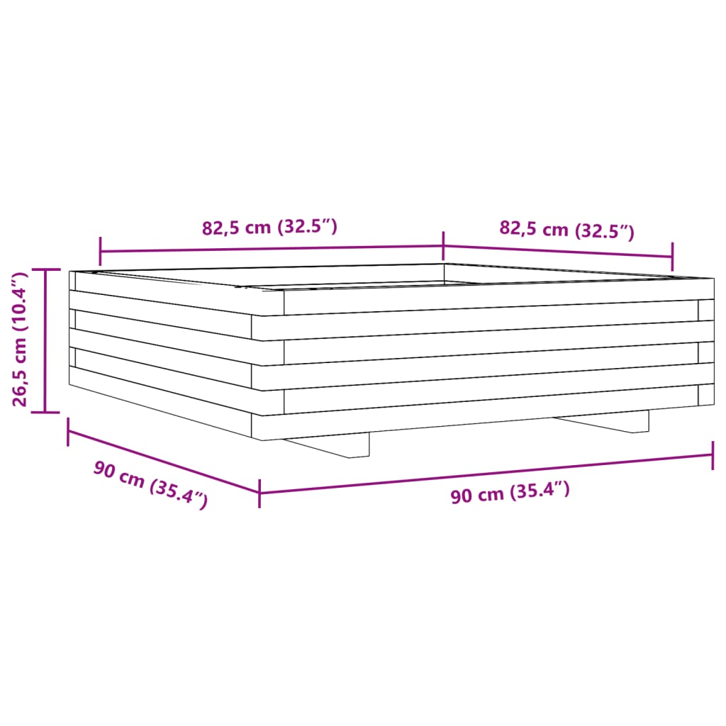 Fioriera Giardino Marrone Cera 90x90x26,5cm Legno Massello Pino - homemem39