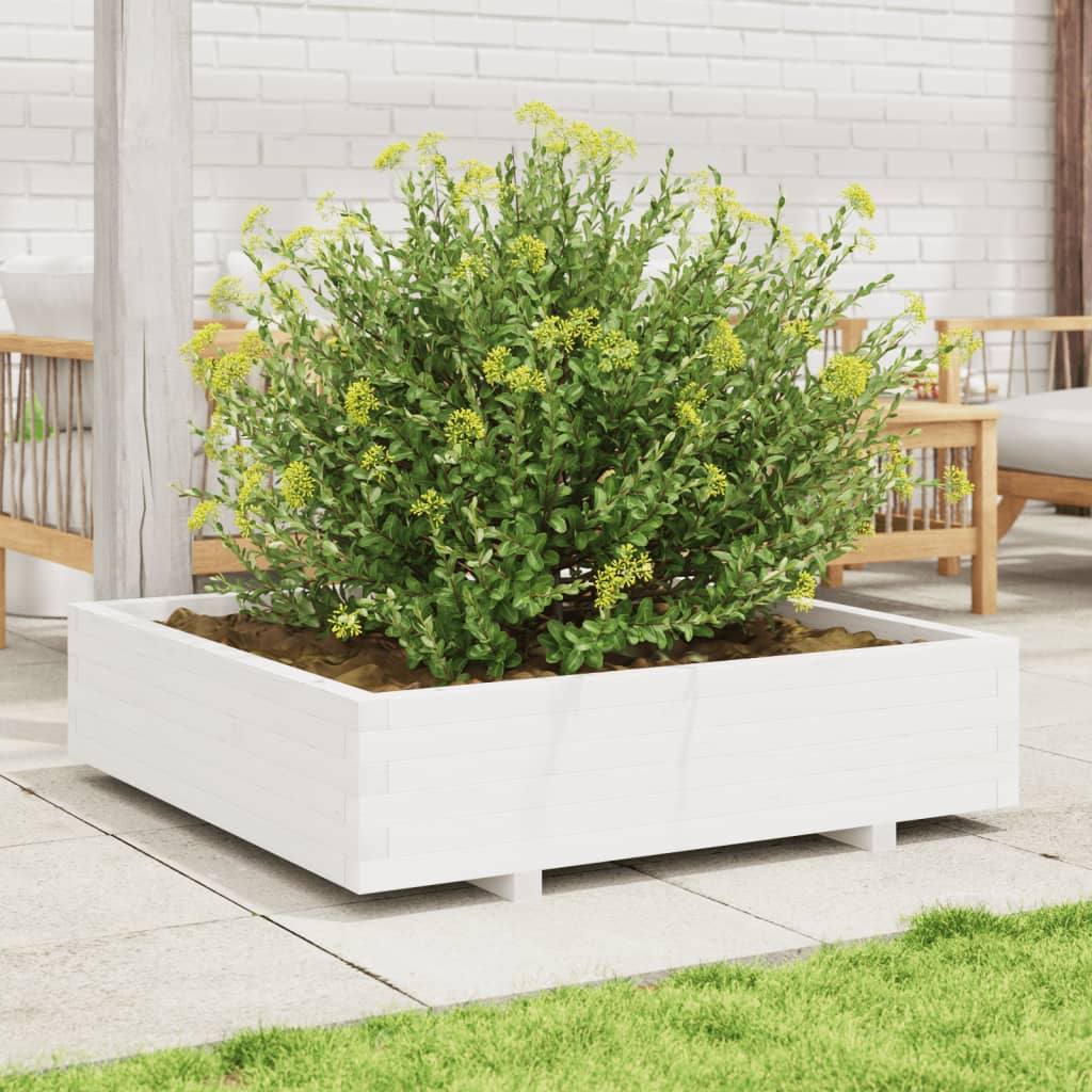 Fioriera da Giardino Bianca 100x100x26,5cm Legno Massello Pino - homemem39