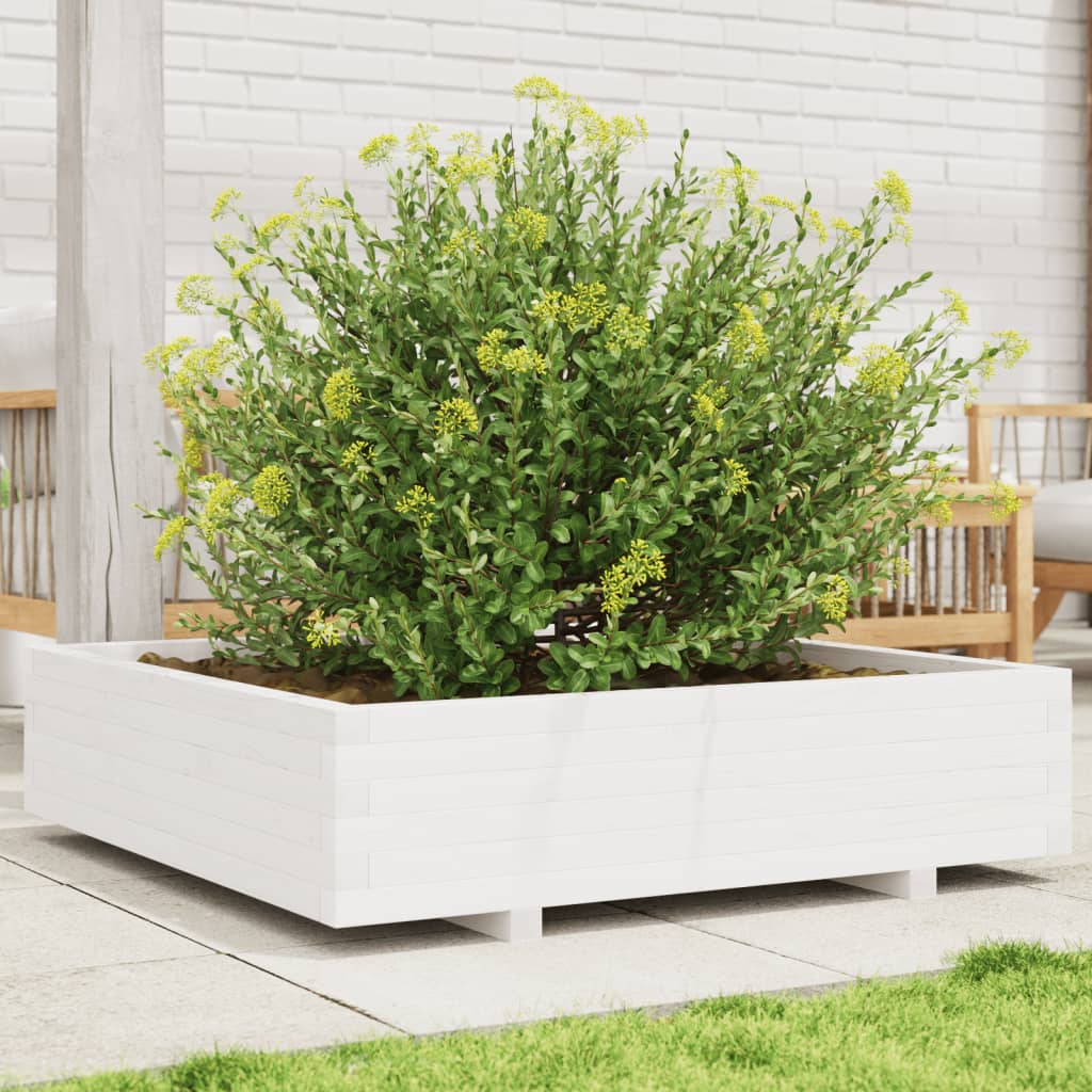 Fioriera da Giardino Bianca 100x100x26,5cm Legno Massello Pino - homemem39