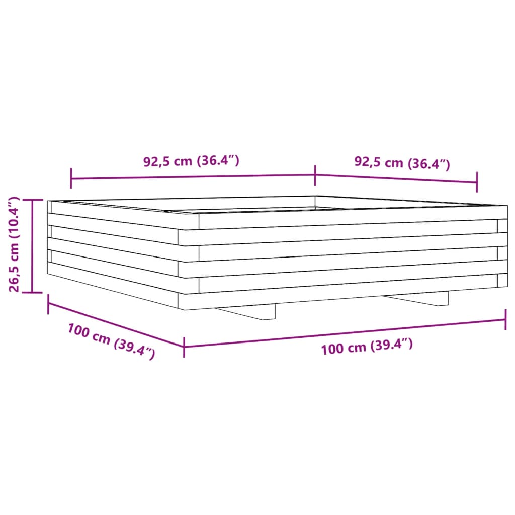 Fioriera Giardino 100x100x26,5cm Legno Massello Pino | homemem39