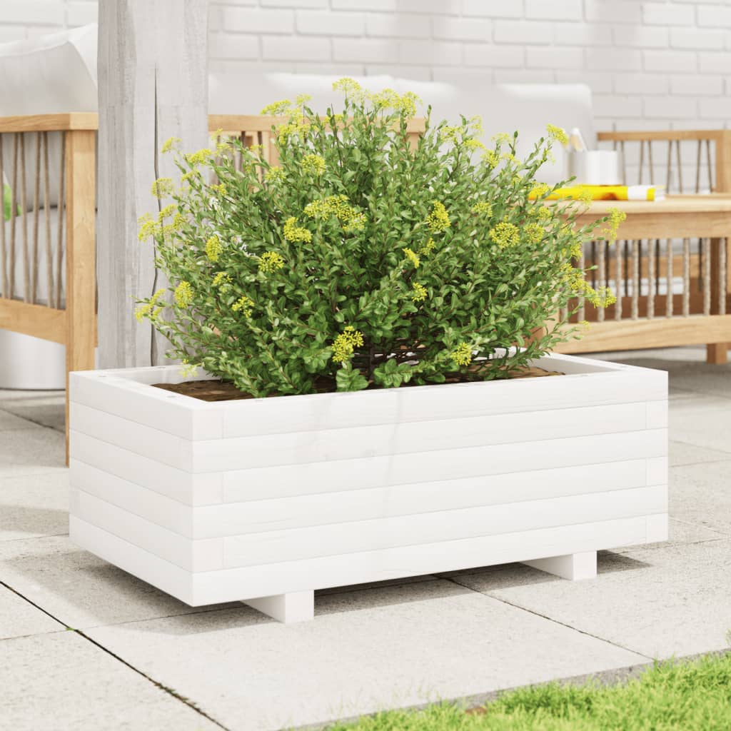 Fioriera da Giardino Bianca 70x40x26,5cm Legno Massello di Pino - homemem39