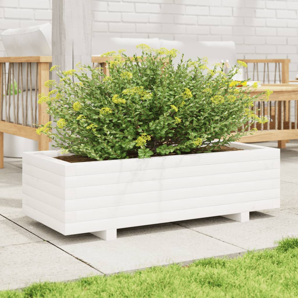 Fioriera da Giardino Bianca 90x40x26,5cm Legno Massello di Pino - homemem39