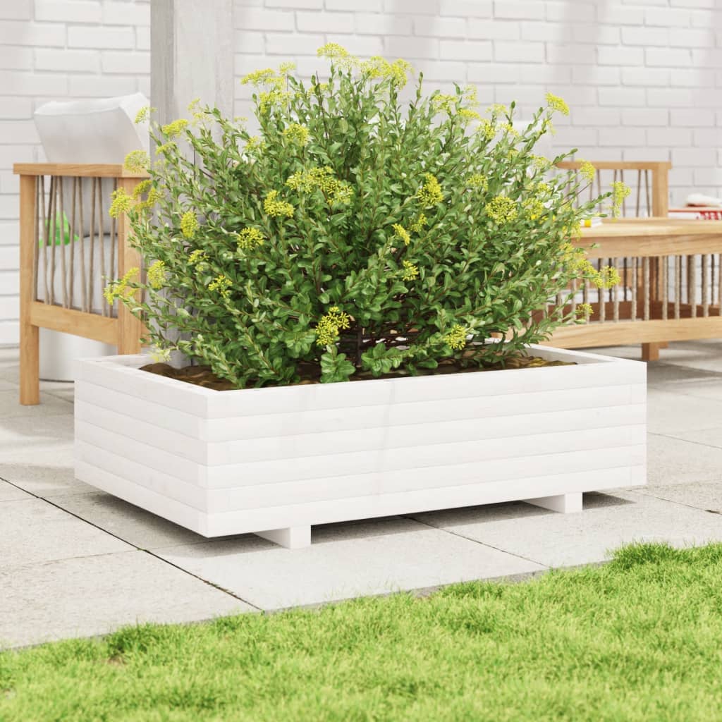 Fioriera da Giardino Bianca 90x60x26,5cm Legno Massello di Pino | homemem39