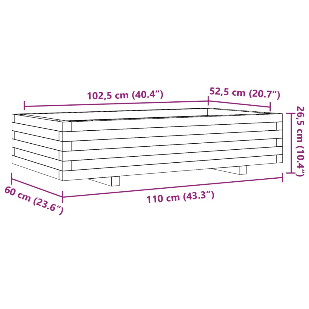 Fioriera da Giardino Bianca 110x60x26, 5cm Massello di Pino | homemem39