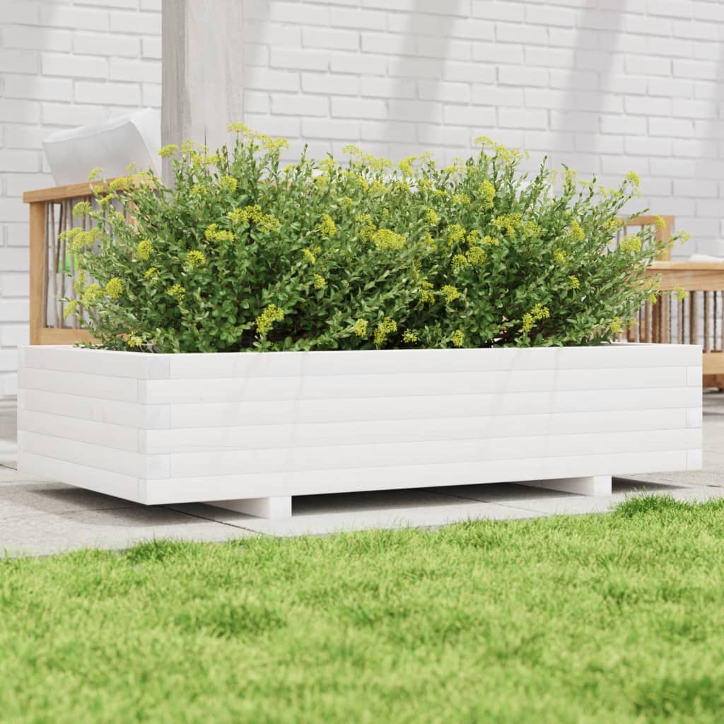 Fioriera da Giardino Bianca 110x60x26, 5cm Massello di Pino | homemem39