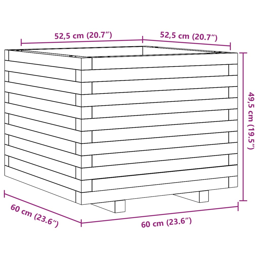 Fioriera Giardino Marrone Cera 60x60x49,5cm Legno Massello Pino