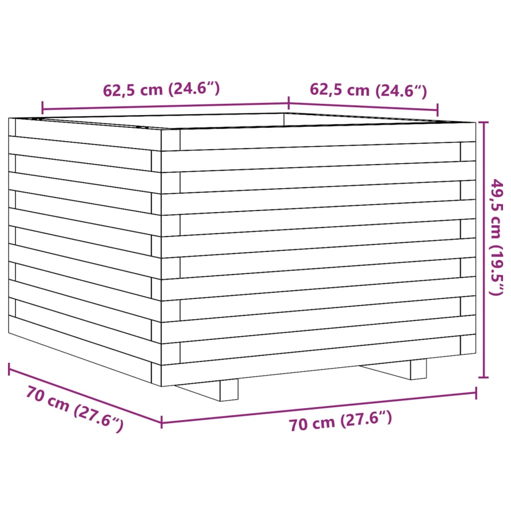 Fioriera da Giardino Bianca 70x70x49,5cm Legno Massello di Pino