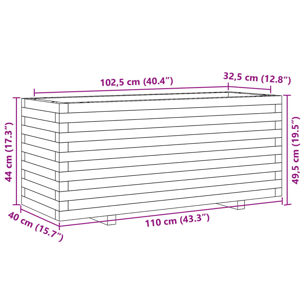 Fioriera da Giardino 110x40x49,5 cm in Legno di Pino Impregnato - homemem39
