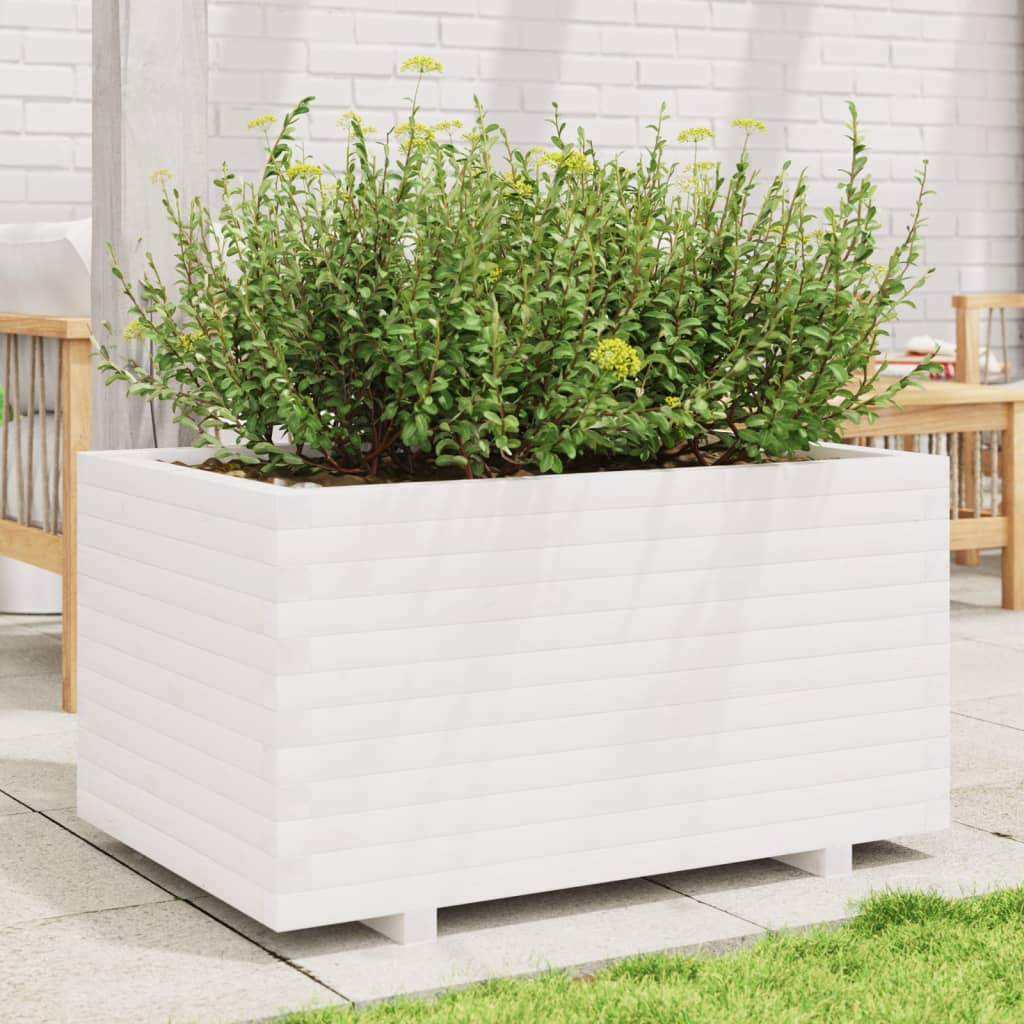 Fioriera da Giardino Bianca 90x60x49,5cm Legno Massello di Pino | homemem39