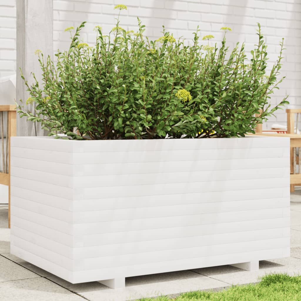 Fioriera da Giardino Bianca 90x60x49,5cm Legno Massello di Pino | homemem39
