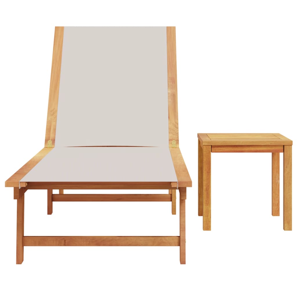 Lettino Prendisole con Tavolo Grigio Massello Acacia Textilene - homemem39