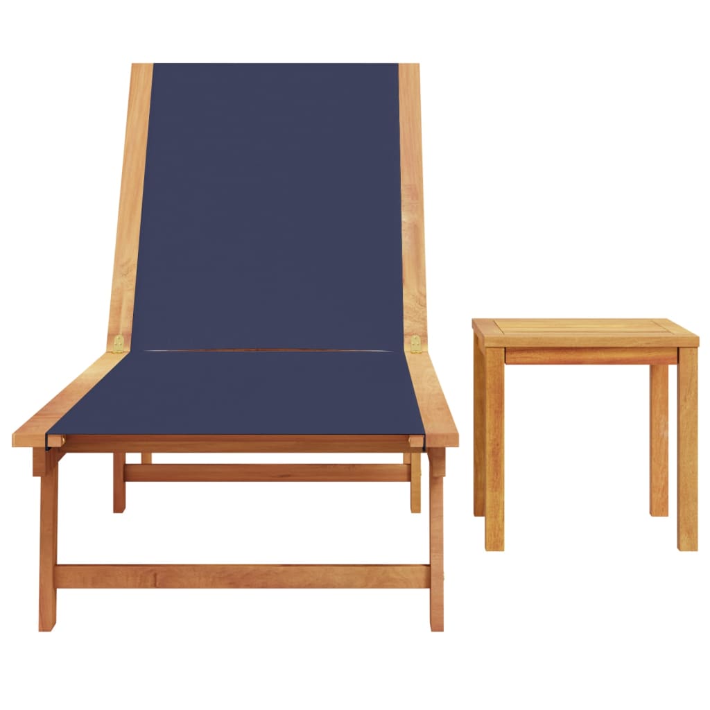 Lettino Prendisole con Tavolo Blu Massello Acacia e Textilene - homemem39