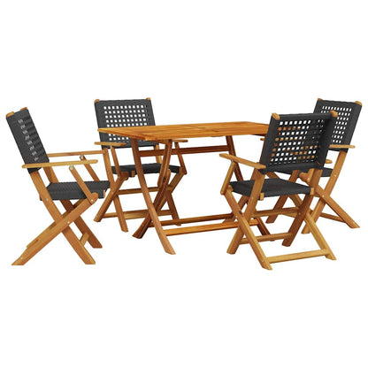 Set da Pranzo per Giardino 5pz Nero Polyrattan e Legno Massello | homemem39