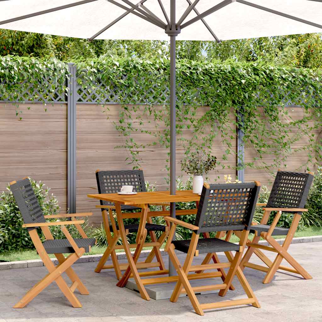 Set da Pranzo per Giardino 5pz Nero Polyrattan e Legno Massello | homemem39