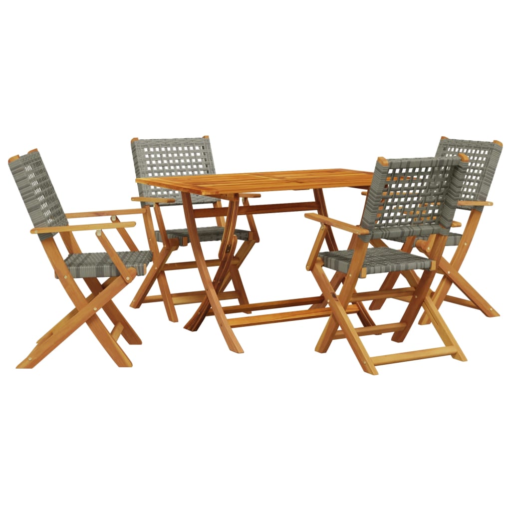 Set Pranzo da Giardino 5pz Grigio Polyrattan e Legno Massello | homemem39
