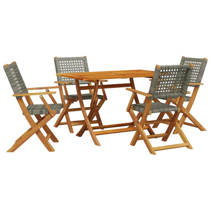 Set Pranzo da Giardino 5pz Grigio Polyrattan e Legno Massello | homemem39