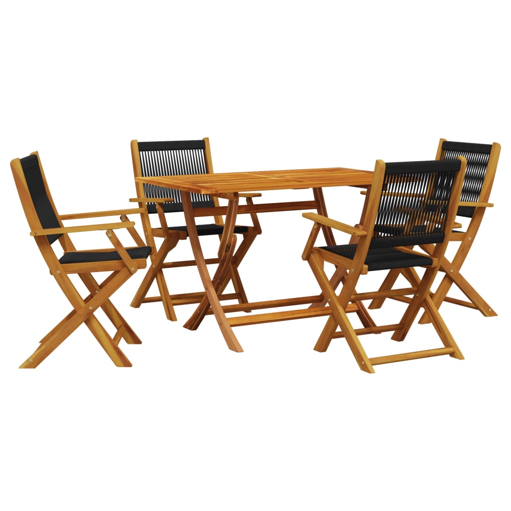 Set Pranzo da Giardino 5 pz Nero Polipropilene e Legno Massello | homemem39