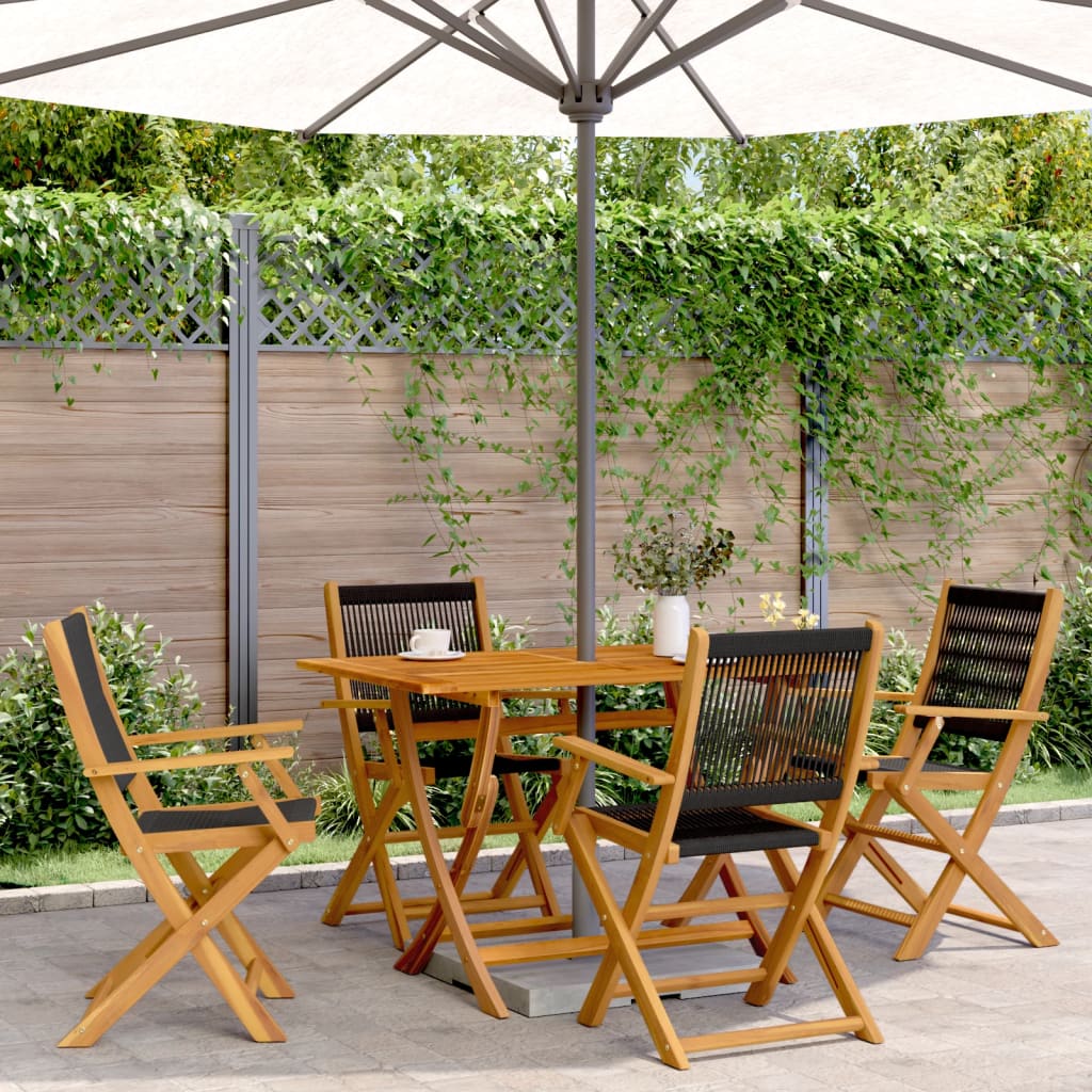 Set Pranzo da Giardino 5 pz Nero Polipropilene e Legno Massello | homemem39