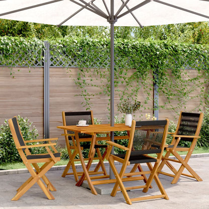 Set Pranzo da Giardino 5 pz Nero Polipropilene e Legno Massello | homemem39