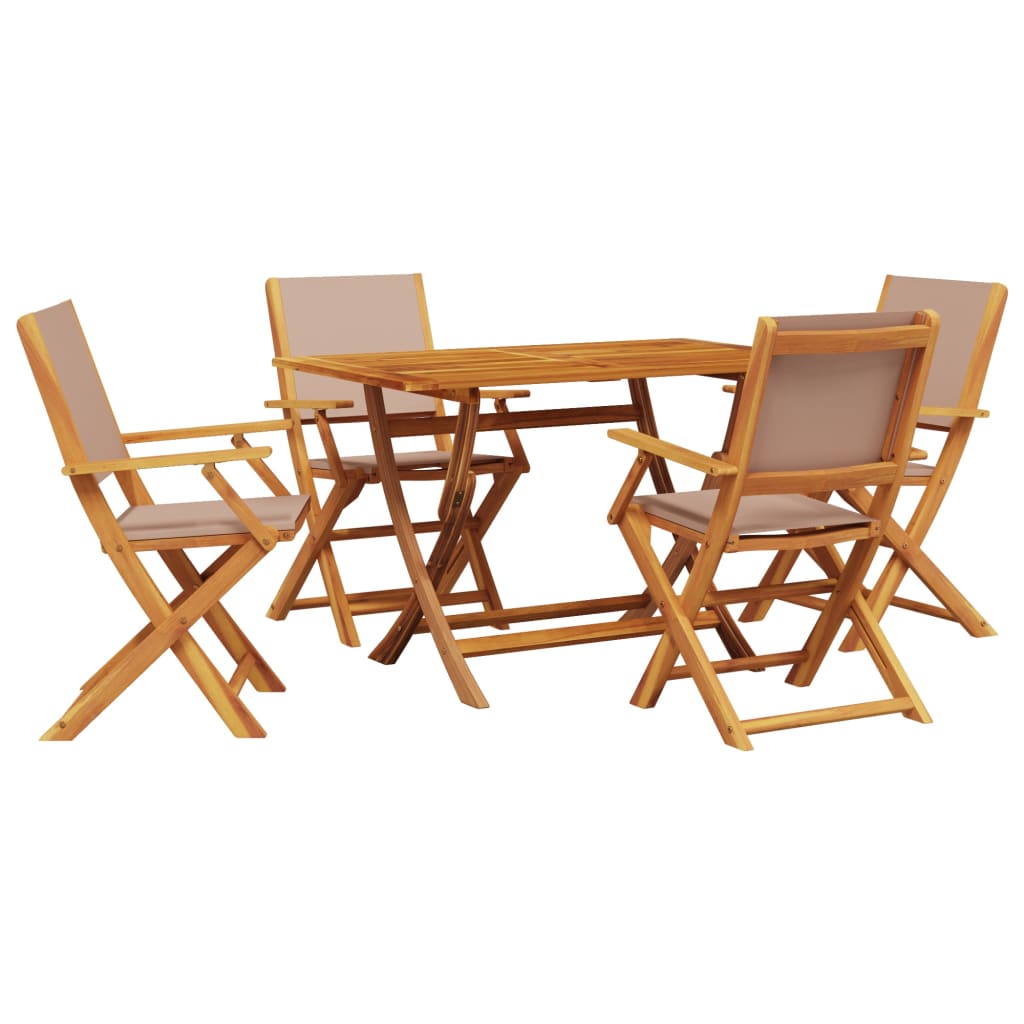 Set da Pranzo da Giardino 5 pz Tortora Tessuto e Legno Massello