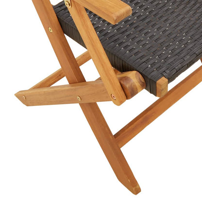 Set Pranzo Giardino 7 pz Nero in Polyrattan e Legno Massello