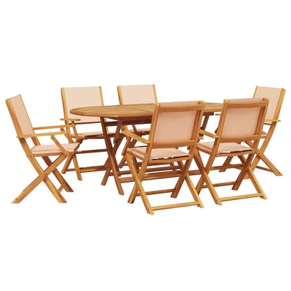 Set Pranzo da Giardino 7 pz Beige in Tessuto e Legno Massello