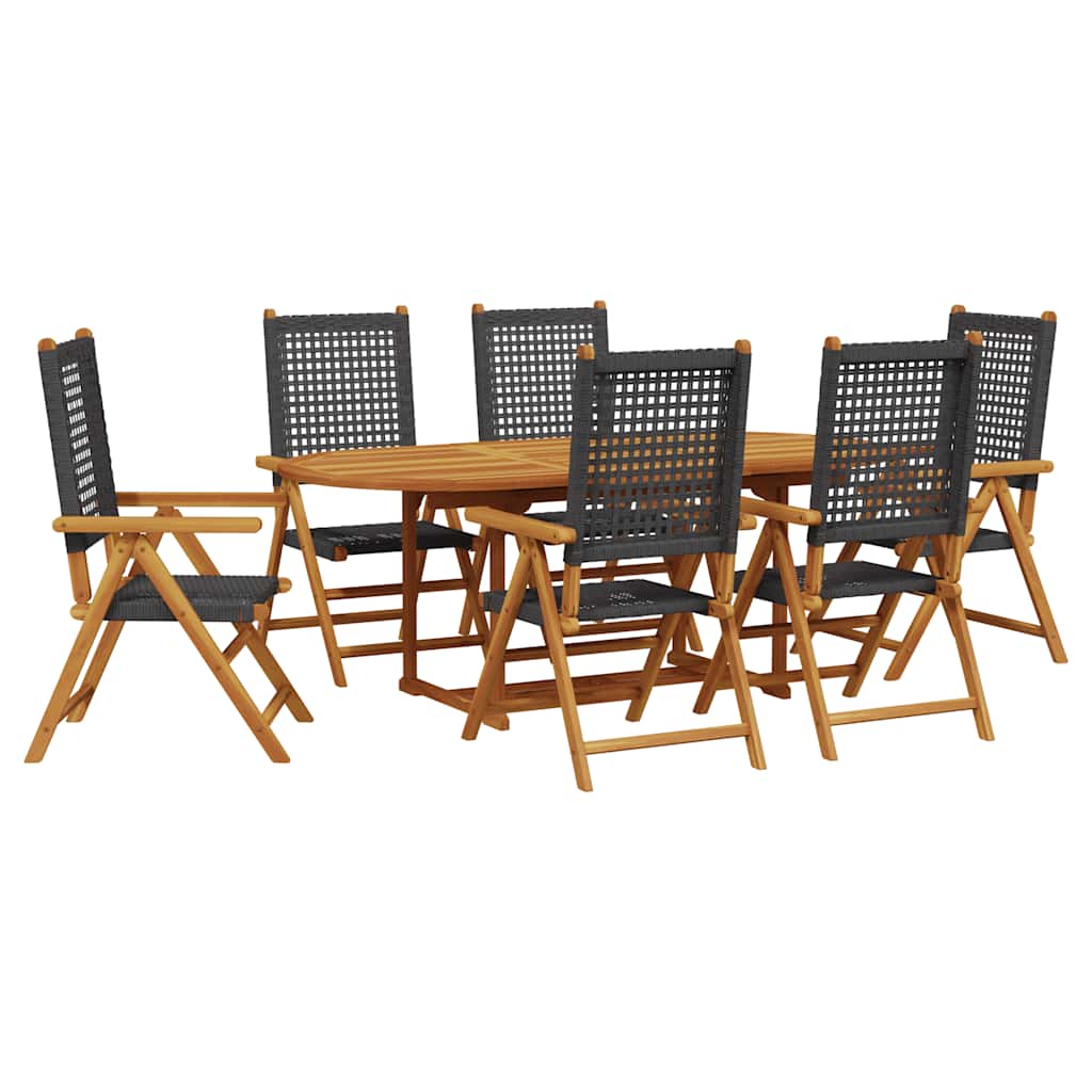Set Pranzo Giardino 7 pz Nero in Polyrattan e Legno Massello | homemem39