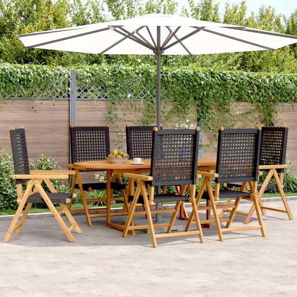 Set Pranzo Giardino 7 pz Nero in Polyrattan e Legno Massello | homemem39