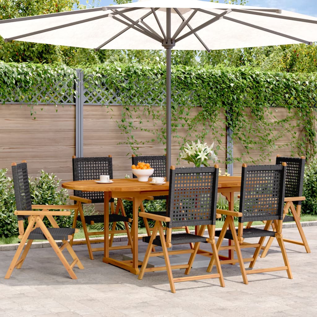Set Pranzo Giardino 7 pz Nero in Polyrattan e Legno Massello - homemem39