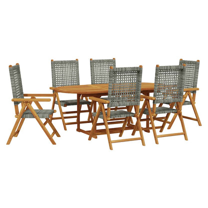 Set Pranzo da Giardino 7 pz Grigio Polyrattan e Legno Massello