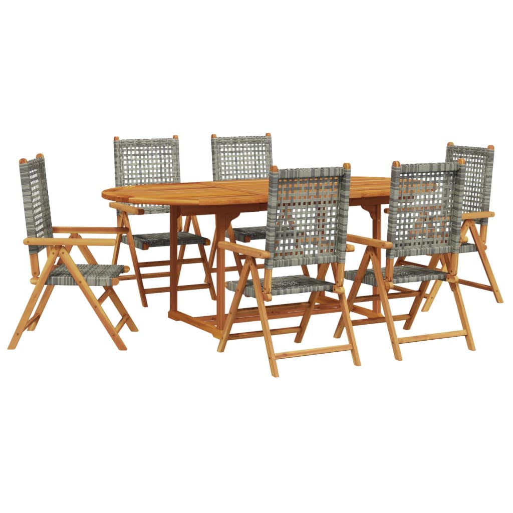 Set Pranzo da Giardino 7 pz Grigio Polyrattan e Legno Massello - homemem39