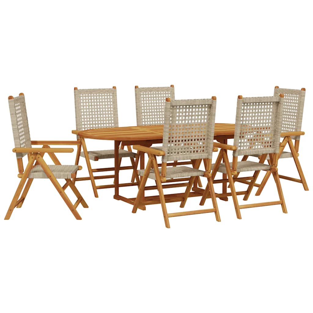Set Pranzo da Giardino 7 pz Beige Polyrattan e Legno Massello | homemem39