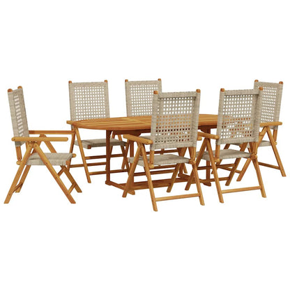 Set Pranzo da Giardino 7 pz Beige Polyrattan e Legno Massello | homemem39