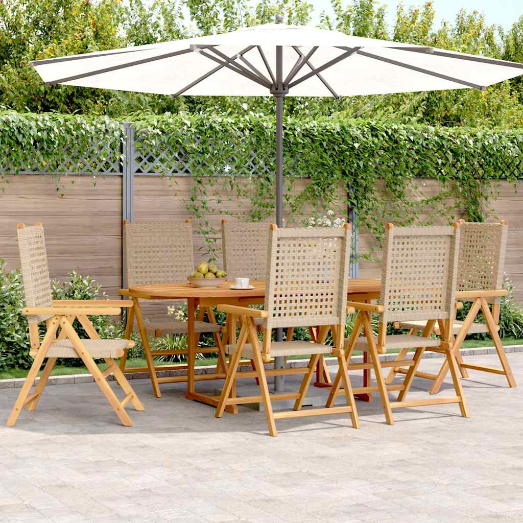 Set Pranzo da Giardino 7 pz Beige Polyrattan e Legno Massello | homemem39