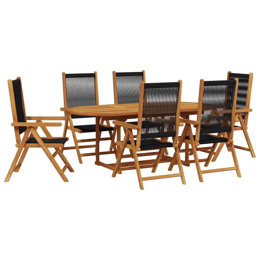 Set Pranzo da Giardino 7 pz Nero Polyrattan e Legno Massello | homemem39